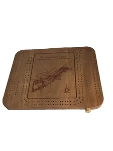 WOOD CRIBBAGE BOARD LASER ETCHED W/ST LAWRENCE RIVER - Picture 1 of 12