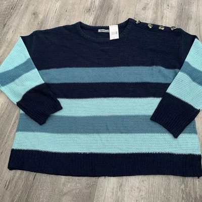 Suéter tejido Jason Maxwell para mujer talla grande 3X azul a rayas detalle de botones NUEVO Foto 1 de 4