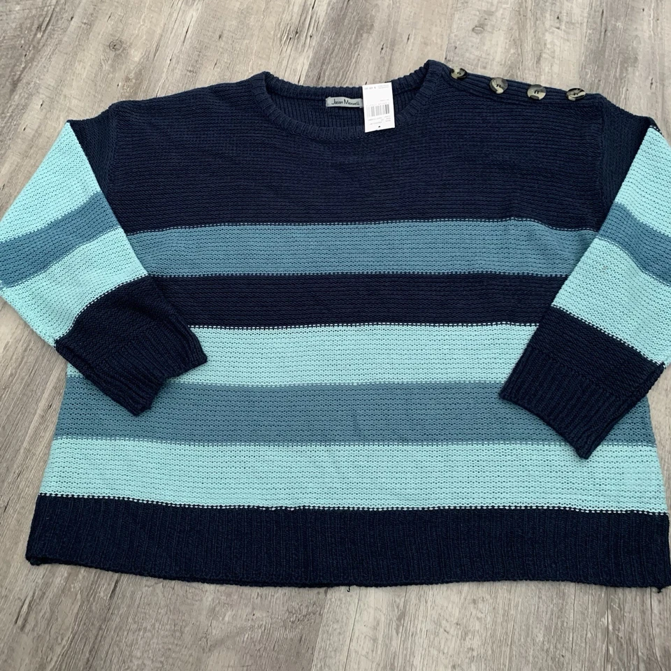 Suéter tejido Jason Maxwell para mujer talla grande 3X azul a rayas detalle de botones NUEVO Foto 1 de 4