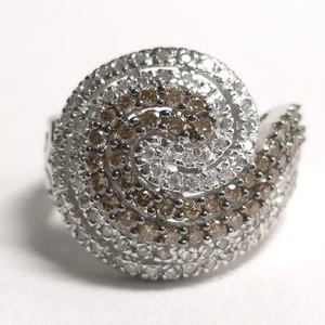 Champagne & White Diamond 1.50ctw 14k White Gold Pave Swirl Ring Size 9 - Picture 1 of 14