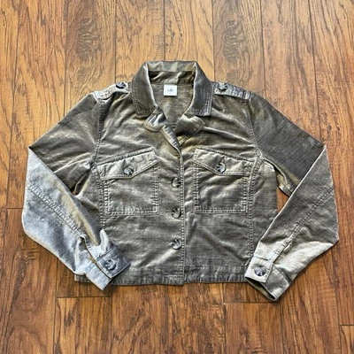 Cabi Womens Jacket Size S Grey Velvet Button Up Collared Metallic Velvet Moto - Image 1 of 4