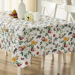 52x70 Vinyl Tablecloth Flannel Backed Floral Pattern Berry Garden Outdoor Indoor - Picture 1 of 10