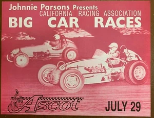 Póster de carrera de colección Ascot Raceway Johnnie Parsons 22X17 carreras garaje sprints - Imagen 1 de 1