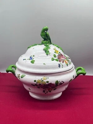 ANTIKE SUPPENTERRINE TERRINE AUS KERAMIK ENDE 19 TES JHDT HANDBEMALT - Bild 1 von 4