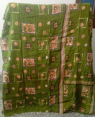 Juego de ropa de cama hecho a mano edredón Kantha de retazos vintage edredón cubrecobertor tamaño individual Foto 1 de 2