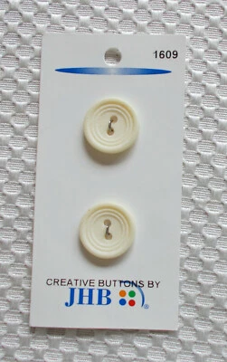 Set 2 Ivory-Cream Buttons on Card Flat 2-Hole 3/4" JHB Made in France - Image 1 of 2