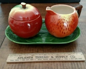 Maruhon Ware Peach Creamer and Sugar Set with Tray  4 piece set Vintage - Picture 1 of 9