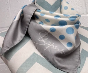 Elsa Schiaparelli Pure Silk Scarf Geometric Mid Century Mod Blue Polka Dots ASIS - Picture 1 of 24