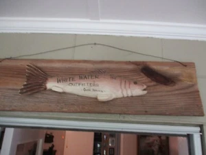 WHITEWATER OUTFITTERS WOODEN FISH ADVERTISING HANDMADE SIGN - Picture 1 of 3
