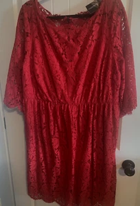 Lane Bryant Womens Dress Sz 16 Red Lace Overlay Christmas Party Bell Sleeves - Picture 1 of 9