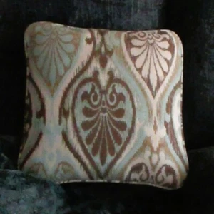 Vintage Sunbrella Tapestry Throw Pillow 16"x16" Brown & Blue Tones No Zipper - Picture 1 of 3