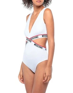 Moschino White Tape Logo Bodysuit Women’s XS UK 8 Designer One-Piece RRP £155 - Picture 1 of 3