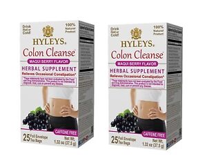 《NEW》2 Pk. HYLEYS Tea Wellness Colon Cleanse Maqui Berry, 25 Tea Bags, Exp.04/25