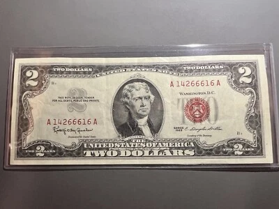 **CLEAN** $2 Red Note 1953-1963 Various Series & Serial # (Raw) with Sleeve - Image 1 of 4