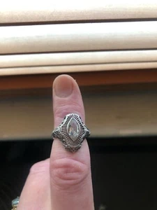 Antique 1970s Genuine Aquamarine Size 5 Ring Stamped Silver - Picture 1 of 8