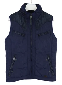 DIESEL Teflon Vest Men's LARGE Puffer Blue Full Zip Hidden Hood Pocket Lined - Picture 1 of 11