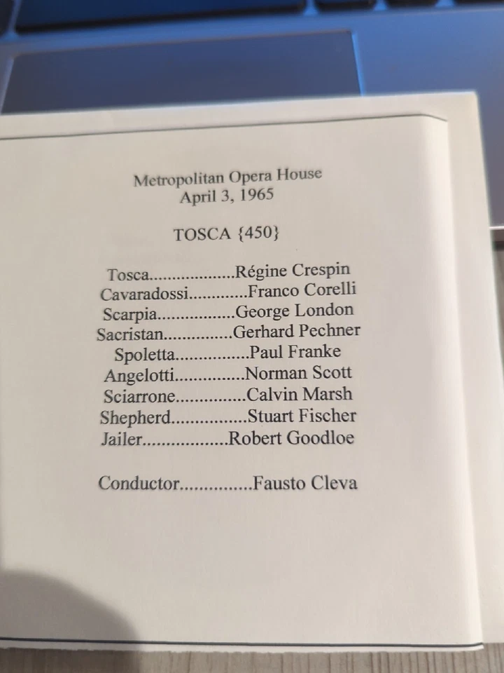 LIve Recorded Opera CD -1576 Tosca 1965 Crespin Corelli London Pechner Franke - Image 1 of 1