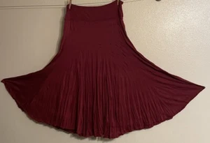 Carole Little L Maroon Pull On Maxi/Ankle Skirt Crinkle/Pleated Jersey Knit - Picture 1 of 13