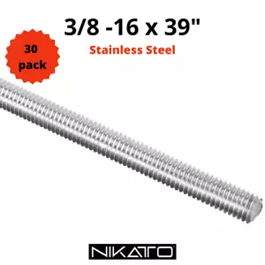 (Konvolut mit 30 Stöcken) 3/8-16 x 39 Zoll Edelstahl Gewindelange 304 Allgewinde - Bild 1 von 2