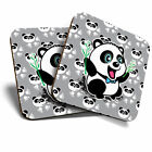2 x Coasters - Happy Panda Cartoon Bamboo Home Gift #14296