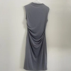 Old Navy Dress Women S Petite Blue Mock Neck Midi Ruched Knit Casual Minimalist - Picture 1 of 9