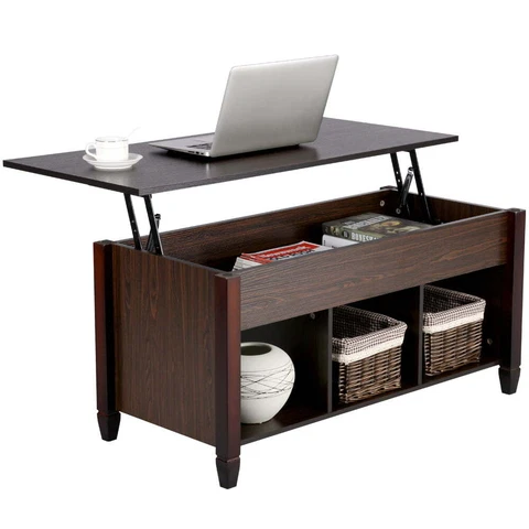 41" Lift Top Coffee Table with 3 Storage Compartments, Espresso Cover