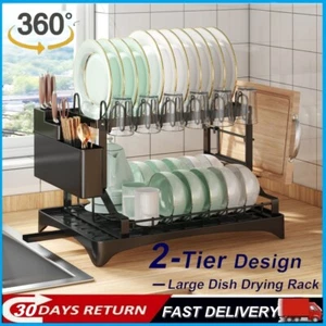 Over Sink Dish Drying Rack 2-Tier Stainless Steel Kitchen Shelf Cutlery Drainer - Picture 1 of 13