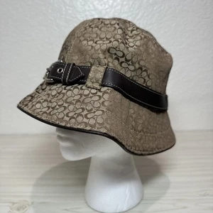De Colección Mujer Coach Sombrero Cubo Firma C Correa de Cuero Marrón Hebilla Plateada Pequeño - Imagen 1 de 9