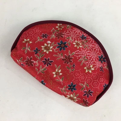 Bolsa de tela japonesa de colección roja pequeñas flores cremallera kimono Fukuro KB44 Foto 1 de 4