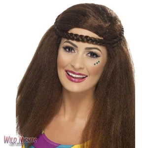 Ladies Brown Afro Hippy Chick Wig 1970s - Picture 1 of 1