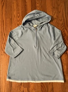 CJ Banks Hooded Top 3/4 Sleeve 1/4 Zip Light Blue Plus Size 1X Cotton - Picture 1 of 3