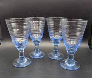 Set 4 bicchieri da vino vintage Libbey Ice Blue Sirrus a coste 7" - Foto 1 di 4