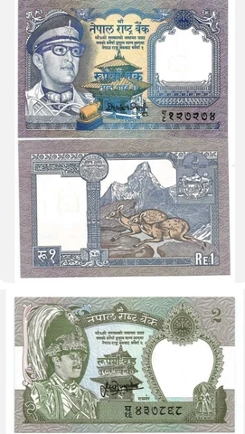 100 PC SET: 50x Nepal P22(U) 1 Rupee + P29(U) 50x 2 Rupees. World Banknotes Cover
