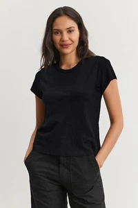Camiseta VELVET BY GRAHAM & SPENCER Marie Negra Mezcla de Lino Cuello Redondo, Talla S - Imagen 1 de 9