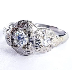 Vintage 14K White Gold .3CT DIAMOND Art Deco Womens Ring Size 5.5 Nouveau 6 7 8 - Picture 1 of 10