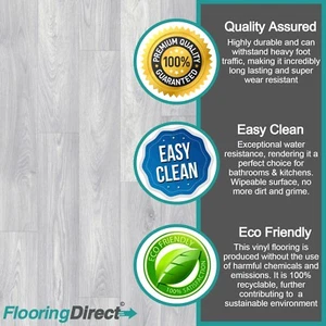 Luxury Light Grey Plank Effect Quality Vinyl Flooring Non Slip 2 3 4m Felt Back - Picture 1 of 2