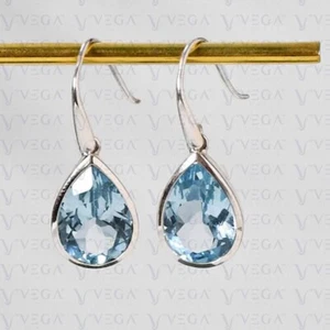 3.00ct Pear Cut Natural Aquamarine Solitaire Earring 14K White Gold Plated - Picture 1 of 12