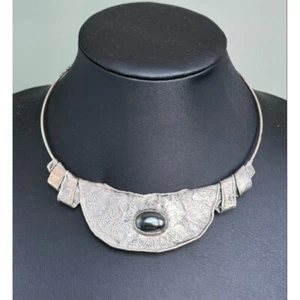 MODERNIST S.GIGLI, ITALY 925 STERLING SILVER AND BLACK SPINEL NECKLACE SKY - Picture 1 of 13