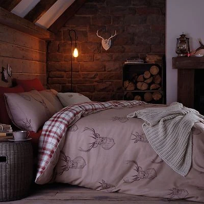 CATHERINE LANSFIELD STAG DEER KING SIZE DUVET COVER SET BROWN / BEIGE