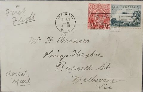 1929 Australia First Flight Perth Adelaide Cover Cover