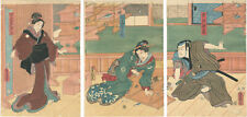Antique Ukiyo-e Toyokuni III Kabuki Play Edo 1857 Woodblock Print m22_0379