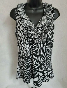 Dressbarn Womens Shirt Top Blouse Size S Small Black White Zebra Print - Picture 1 of 12