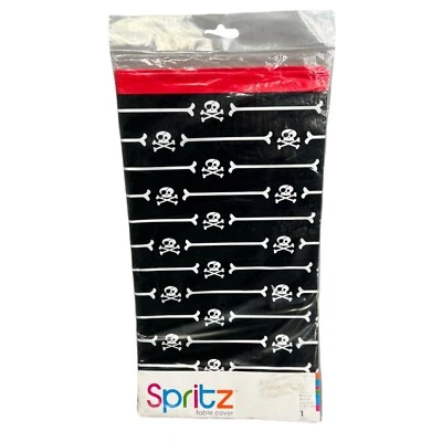 Spritz Pirate Table Cover Skull Crossbones Tablecloth Plastic Birthday Party 84" - Image 1 of 4