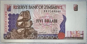 Zimbabwe 5 Dollars Banknote 1997 P-5b UNC - Picture 1 of 2