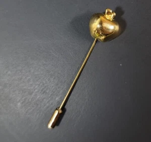 Vintage lange goldfarbene Apfel Stecknadel Hutnadel Brosche - Bild 1 von 11