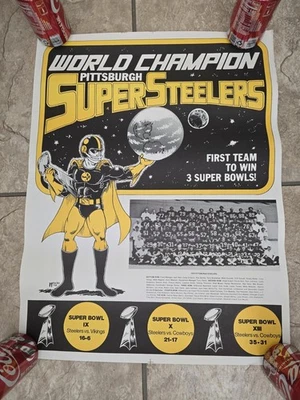 Póster de dibujos animados Pittsburgh Steelers Matecko 1979 primer equipo en ganar 3 Super Bowls  Foto 1 de 4