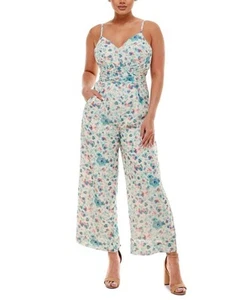 Bebe Jumpsuit Tie Wrap Waist Wide Leg Floral Glitchy Cottagecore Femine Size M - Picture 1 of 18