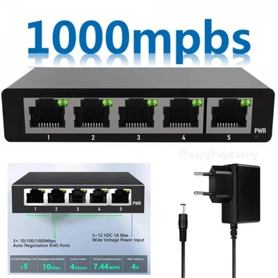 Switch di rete desktop 5 porte Gigabit RJ45 LAN distributore Ethernet 1000 Mbps - Immagine 1 di 4