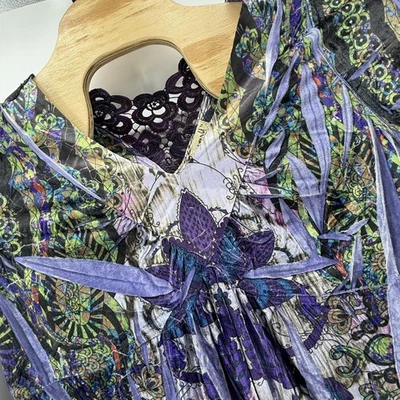 OneWorld Tunic Dress 1X Purple Flowy Fairy Boho Crochet Lace Detail Top Blouse - Image 1 of 4