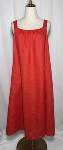 Eileen Fisher Shift Dress Midi Medium 100% Organic Linen Spaghetti Red New $238 - Picture 1 of 15